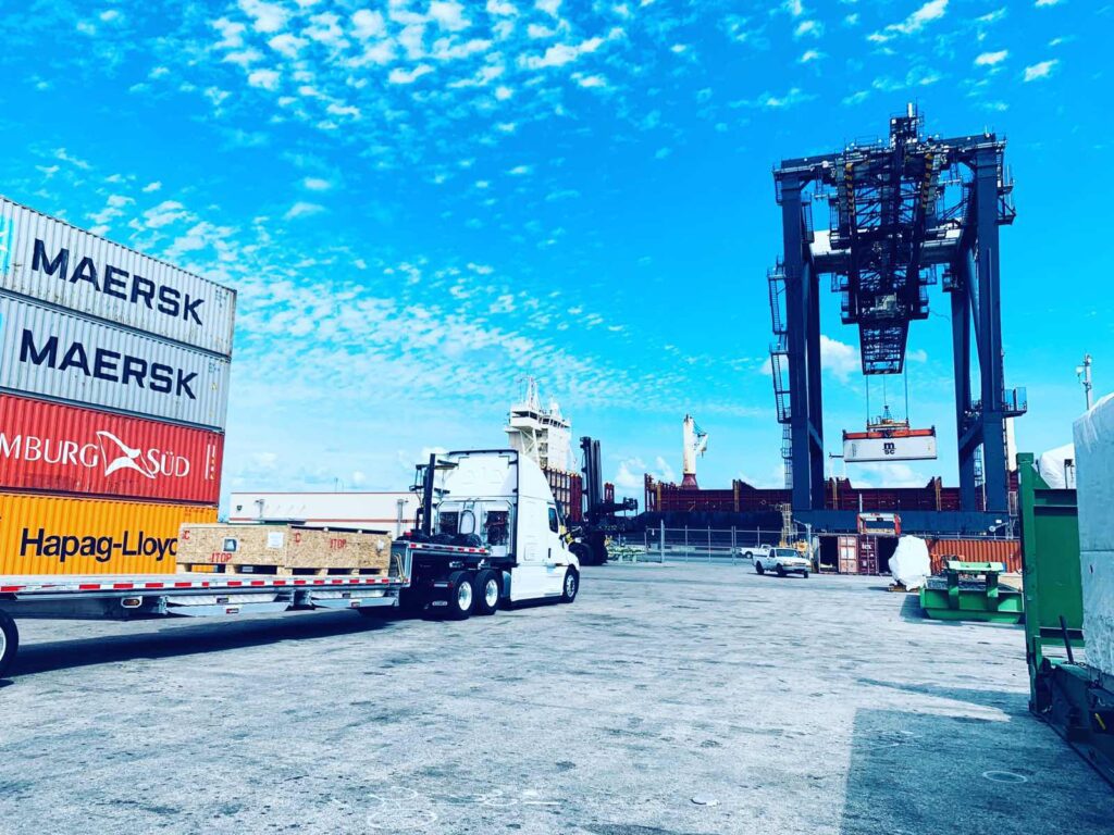 Drop Deck trailer in the port