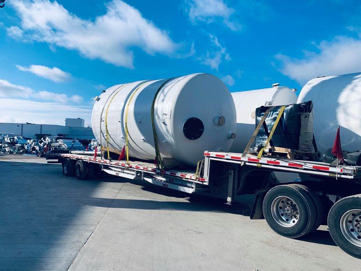 drop deck trailer loaded with