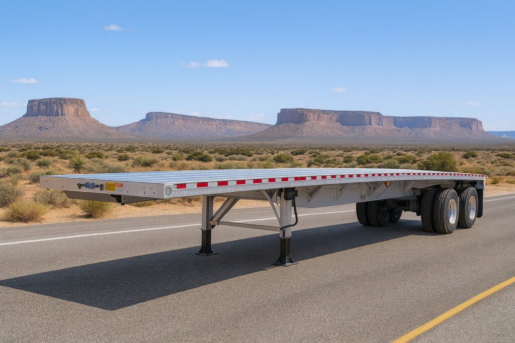 2 axle aluminum flatbed trailer in dessert