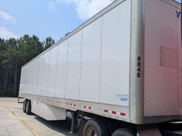 2022 Vanguard 53 ft dry van trailer with white exterior, rear swing doors, and tandem rear axles.