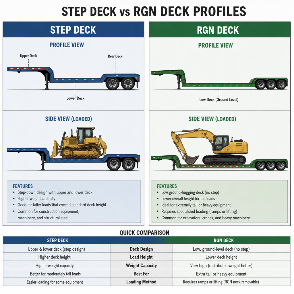 Side-by-side comparison: step deck vs RGN deck profiles