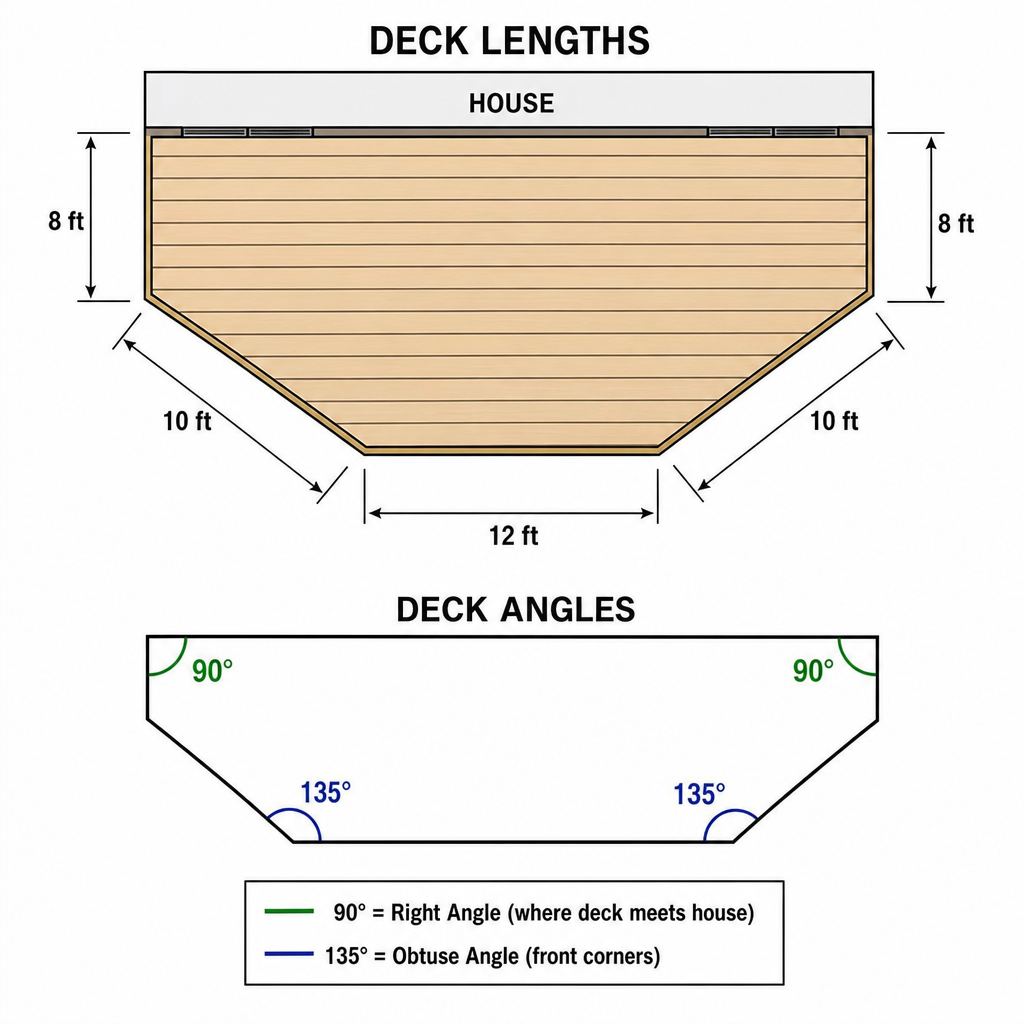 Diagram-style image showing deck lengths and angles