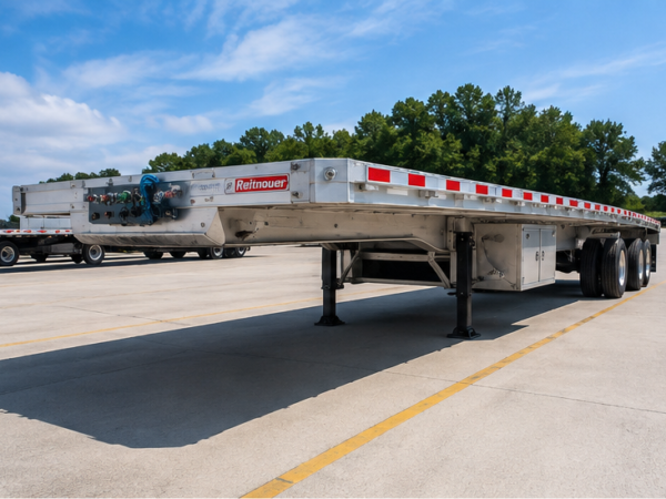 2027 Reitnouer MaxMiser 53x102 sliding axle flatbed trailer side front view